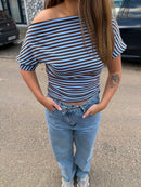 Striped off shoulder shirts