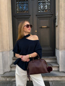 Short sleeved one shoulder sweater