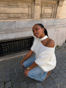 Short sleeved one shoulder sweater